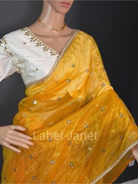 Yellow Embellished Saree with White Blouse(Brand new)